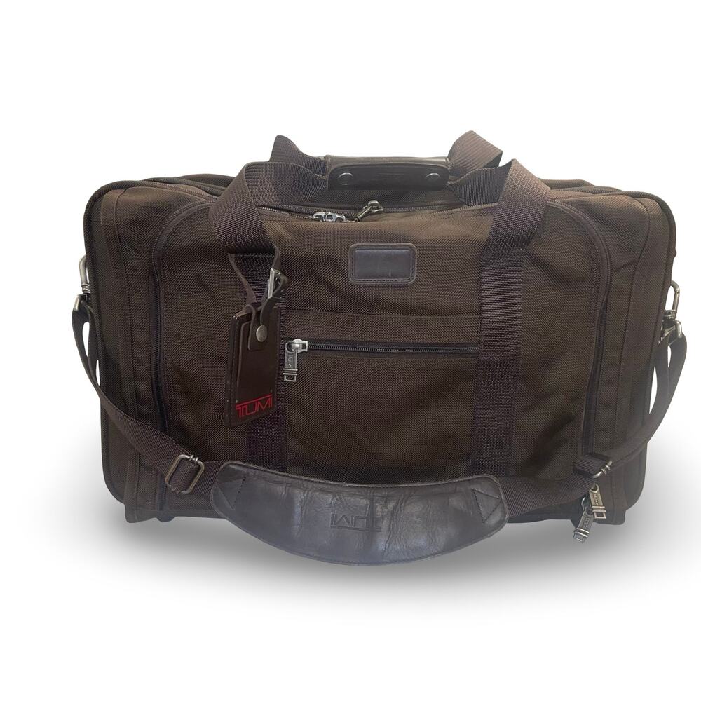 Tumi Alpha Brown Ballistic Nylon Expandable Duffel Bag Travel Satchel Carry On